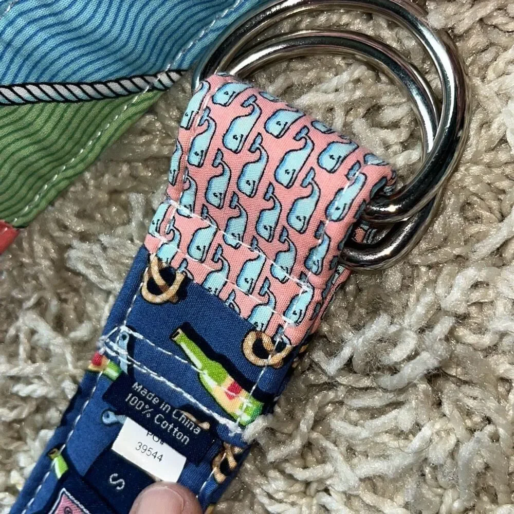 Vineyard Vines 100% Cotton Fabric Pink Blue Flower Flag Fish Belt Women’s Small
